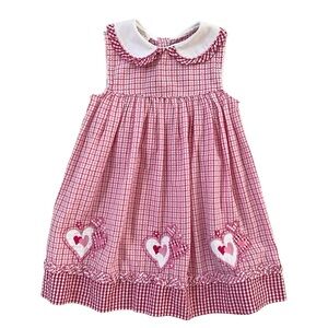 Samara Collared Sleeveless Heart Plaid Gingham Pink Dress Little Girl Size 6X